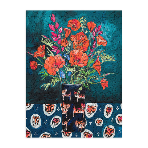 Lara Lee Meintjes California Summer Bouquet Oranges and Lily Blossoms in Blue and White Urn Puzzle
