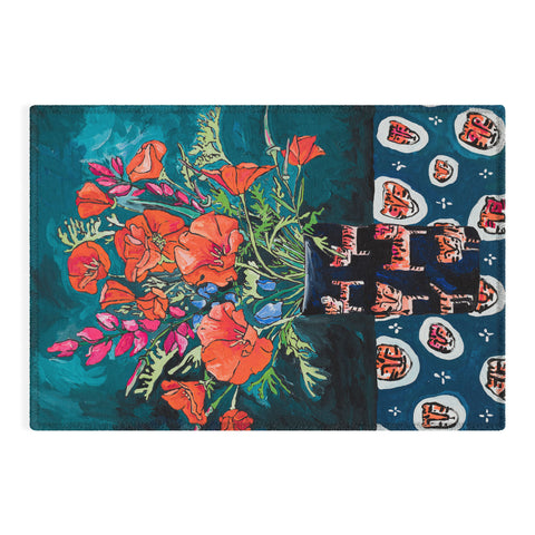 Lara Lee Meintjes California Summer Bouquet Oranges and Lily Blossoms in Blue and White Urn Outdoor Rug