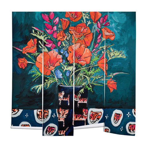 Lara Lee Meintjes California Summer Bouquet Oranges and Lily Blossoms in Blue and White Urn Wall Mural