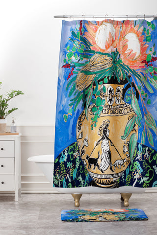 Lara Lee Meintjes Cat Walk Protea and Banksia Bouquet Shower Curtain And Mat