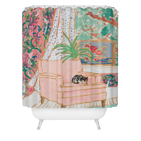 Lara Lee Meintjes Catnap Tuxedo Cat Napping in Chair by the Window Shower Curtain