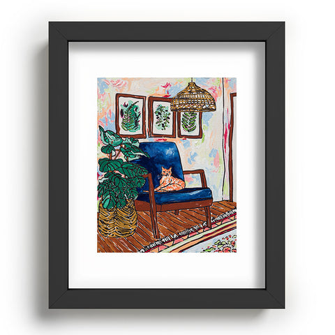 Lara Lee Meintjes Ginger Cat in Peacock Chair with Indoor Jungle of House Plants Interior Painting Recessed Framing Rectangle