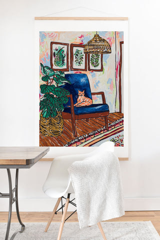 Lara Lee Meintjes Ginger Cat in Peacock Chair with Indoor Jungle of House Plants Interior Painting Art Print And Hanger