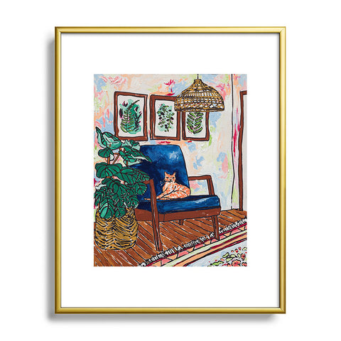 Lara Lee Meintjes Ginger Cat in Peacock Chair with Indoor Jungle of House Plants Interior Painting Metal Framed Art Print
