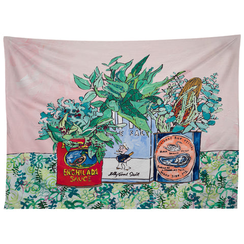 Lara Lee Meintjes Jungle Botanical in Colorful Cans on Pink Still Life Tapestry