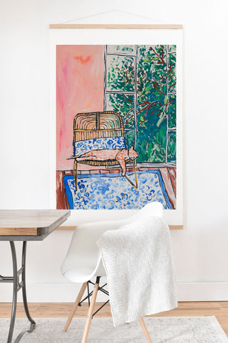 Lara Lee Meintjes Napping Ginger Cat in Pink Jungle Garden Room Art Print And Hanger