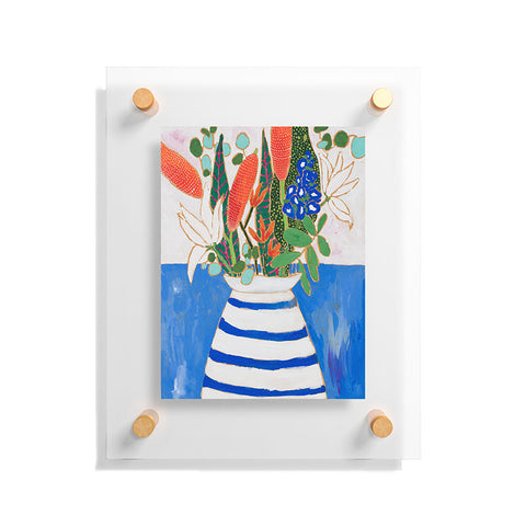 Lara Lee Meintjes Nautical Striped Vase of Flowers Floating Acrylic Print