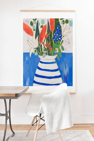 Lara Lee Meintjes Nautical Striped Vase of Flowers Art Print And Hanger