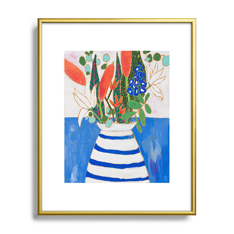 Lara Lee Meintjes Nautical Striped Vase of Flowers Metal Framed Art Print