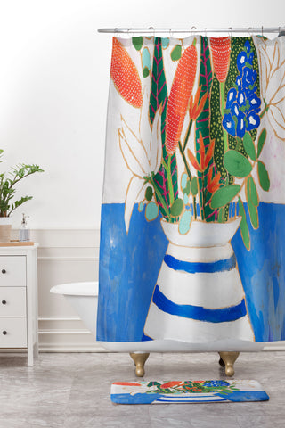Lara Lee Meintjes Nautical Striped Vase of Flowers Shower Curtain And Mat