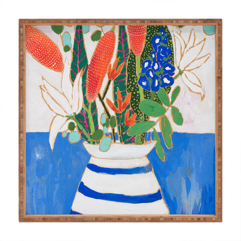 Lara Lee Meintjes Nautical Striped Vase of Flowers Square Tray