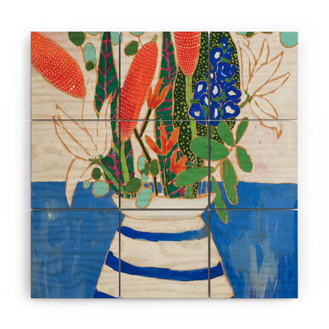 Lara Lee Meintjes Nautical Striped Vase of Flowers Wood Wall Mural