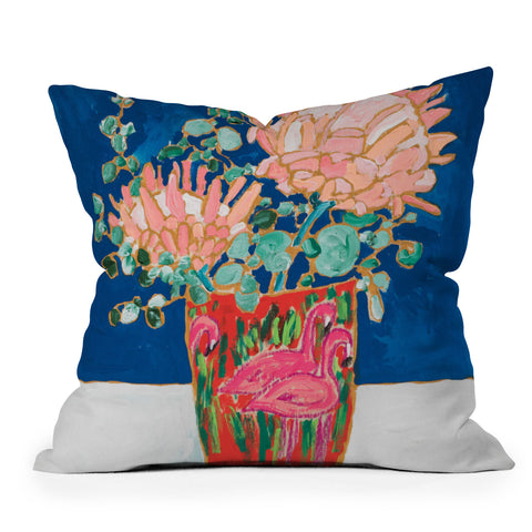 Lara Lee Meintjes Protea in Enamel Flamingo Tumbler Painting Throw Pillow