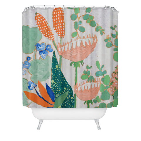 Lara Lee Meintjes Proteas and Birds of Paradise Painting Shower Curtain