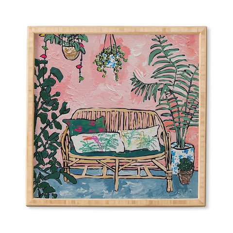 Lara Lee Meintjes Rattan Bench in Painterly Pink Jungle Room Framed Wall Art