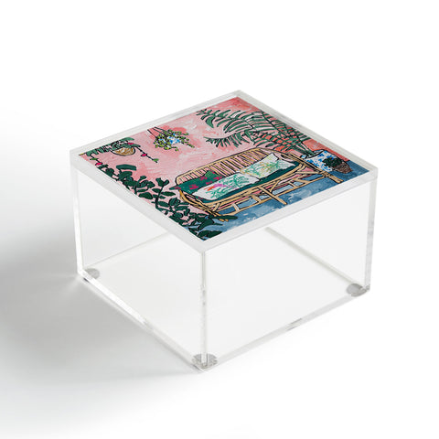 Lara Lee Meintjes Rattan Bench in Painterly Pink Jungle Room Acrylic Box