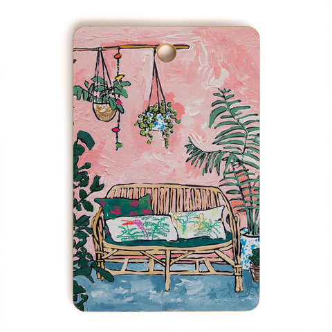 Lara Lee Meintjes Rattan Bench in Painterly Pink Jungle Room Cutting Board Rectangle