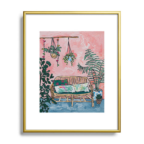 Lara Lee Meintjes Rattan Bench in Painterly Pink Jungle Room Metal Framed Art Print
