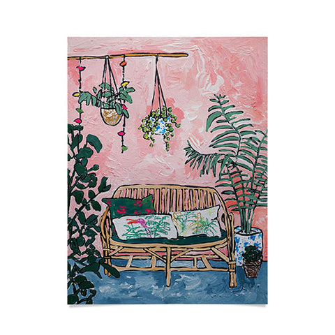 Lara Lee Meintjes Rattan Bench in Painterly Pink Jungle Room Poster