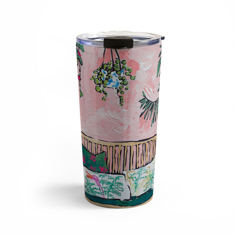 Lara Lee Meintjes Rattan Bench in Painterly Pink Jungle Room Travel Mug