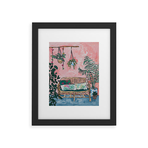 Lara Lee Meintjes Rattan Bench in Painterly Pink Jungle Room Framed Art Print