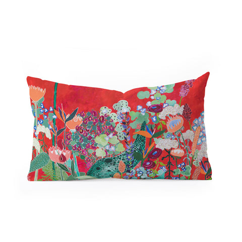 Lara Lee Meintjes Red Floral Jungle Oblong Throw Pillow