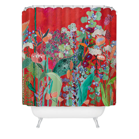 Lara Lee Meintjes Red Floral Jungle Shower Curtain