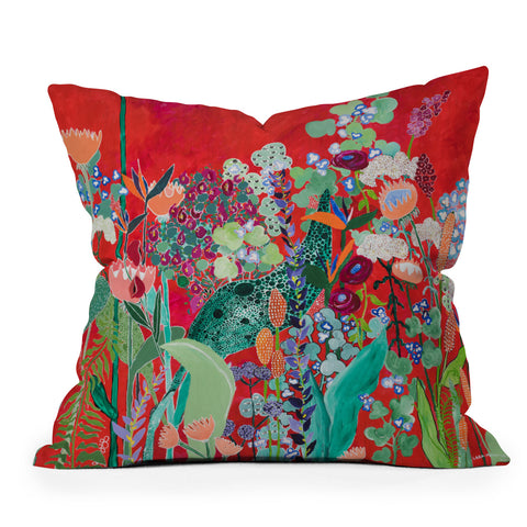 Lara Lee Meintjes Red Floral Jungle Throw Pillow
