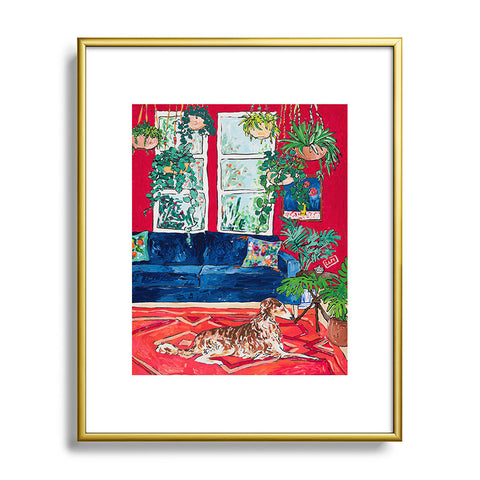 Lara Lee Meintjes Red Interior With Borzoi Dog And House Plants Metal Framed Art Print