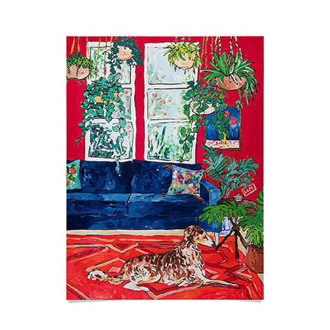 Lara Lee Meintjes Red Interior With Borzoi Dog And House Plants Poster