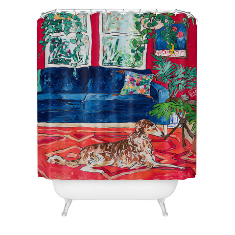 Lara Lee Meintjes Red Interior With Borzoi Dog And House Plants Shower Curtain