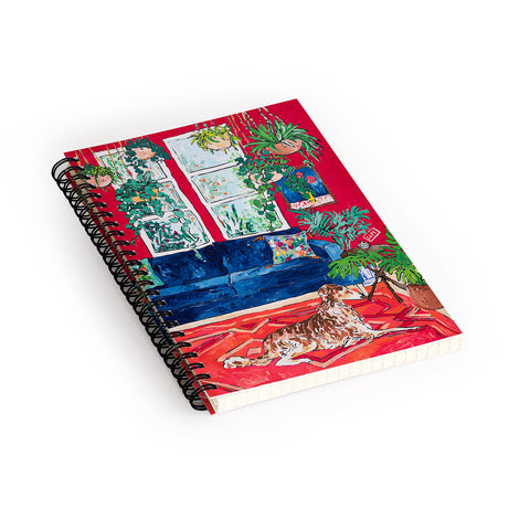 Lara Lee Meintjes Red Interior With Borzoi Dog And House Plants Spiral Notebook