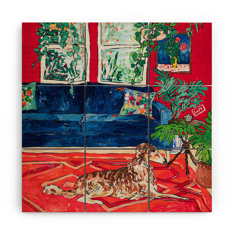 Lara Lee Meintjes Red Interior With Borzoi Dog And House Plants Wood Wall Mural