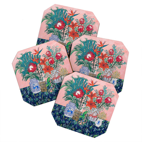 Lara Lee Meintjes The Domesticated Jungle Floral Still Life Art Coaster Set