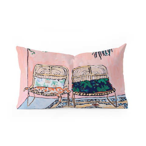 Lara Lee Meintjes Two Chairs and a Napping Ginger Cat Oblong Throw Pillow