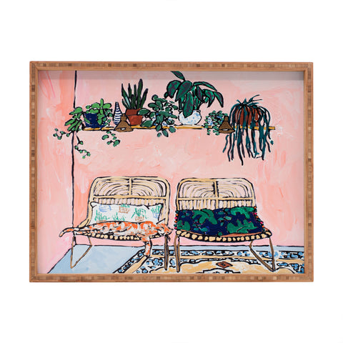 Lara Lee Meintjes Two Chairs and a Napping Ginger Cat Rectangular Tray
