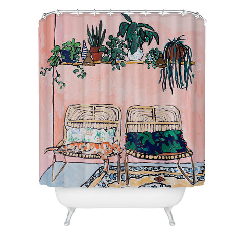 Lara Lee Meintjes Two Chairs and a Napping Ginger Cat Shower Curtain
