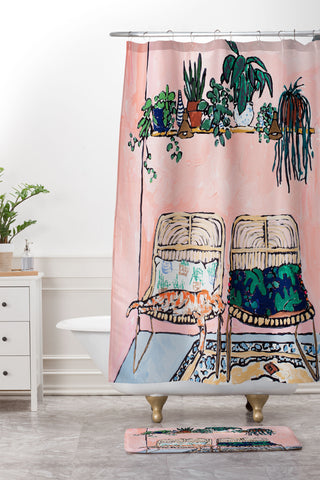 Lara Lee Meintjes Two Chairs and a Napping Ginger Cat Shower Curtain And Mat