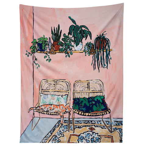 Lara Lee Meintjes Two Chairs and a Napping Ginger Cat Tapestry