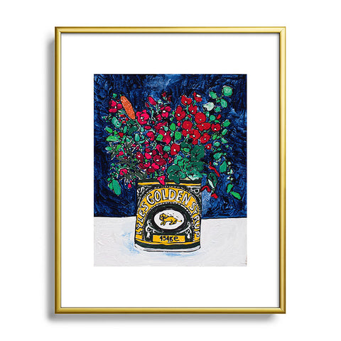 Lara Lee Meintjes Wild Flowers in Golden Syrup Tin on Blue Metal Framed Art Print