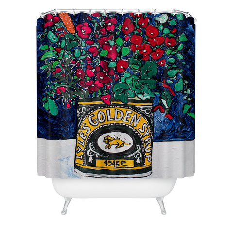 Lara Lee Meintjes Wild Flowers in Golden Syrup Tin on Blue Shower Curtain