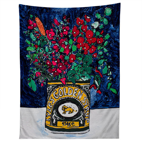 Lara Lee Meintjes Wild Flowers in Golden Syrup Tin on Blue Tapestry