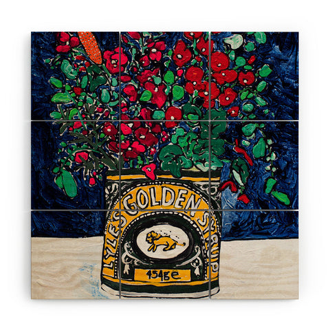 Lara Lee Meintjes Wild Flowers in Golden Syrup Tin on Blue Wood Wall Mural
