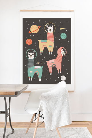 Lathe & Quill Astronaut Llamas in Space Art Print And Hanger
