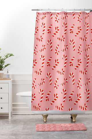 Lathe & Quill Candy Canes Pink Shower Curtain And Mat