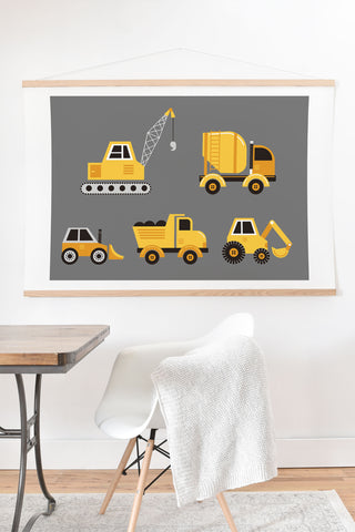 Lathe & Quill Construction Trucks on Gray Art Print And Hanger