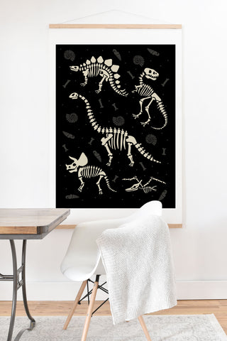 Lathe & Quill Dinosaur Fossils on Black Art Print And Hanger