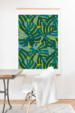 Lathe & Quill Monstera Leaves in Teal Art Print And Hanger