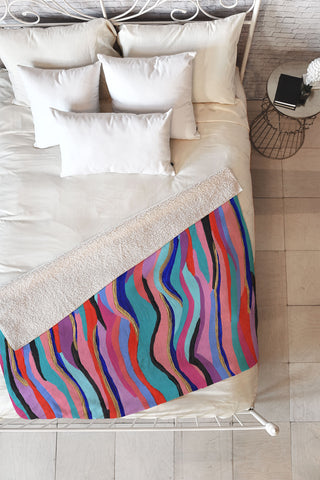 Laura Fedorowicz Azur Waves Embellished Fleece Throw Blanket