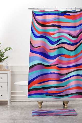 Laura Fedorowicz Azur Waves Shower Curtain And Mat